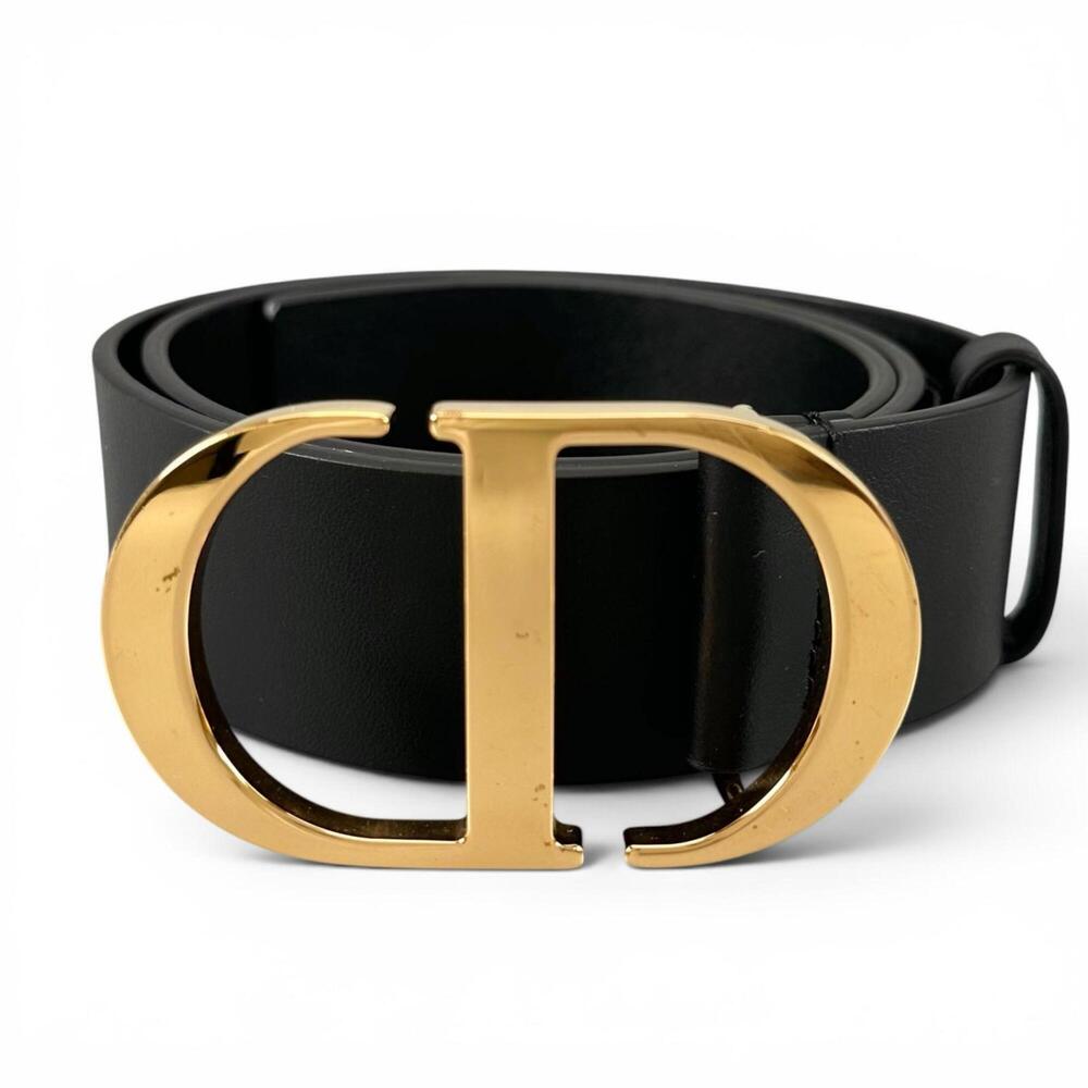 Christian Dior 30 MONTAIGNE CD logo buckle leather belt, black with gold hard...